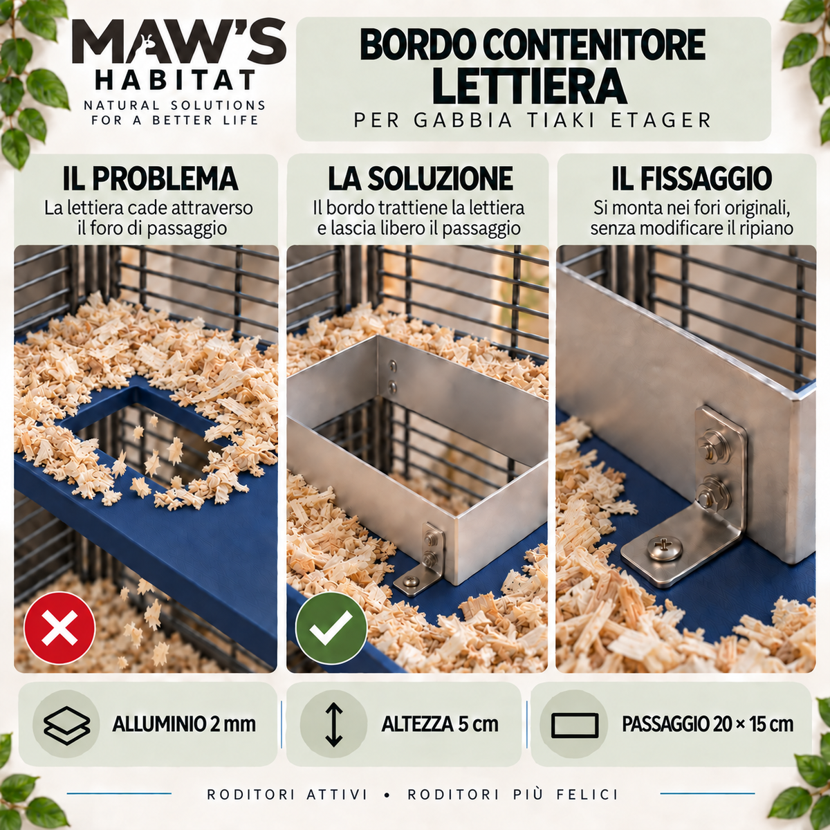 Bordo contenitore lettiera per gabbia TIAKI Etager