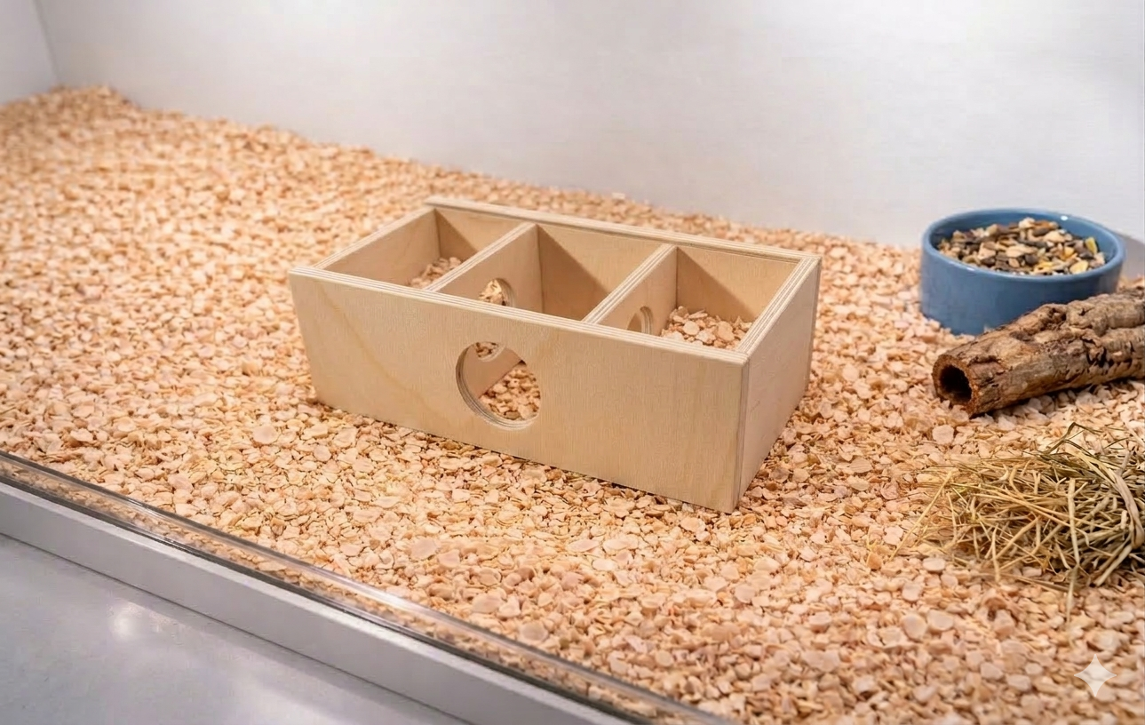 Casetta per Criceti in Legno Naturale a 3 Stanze