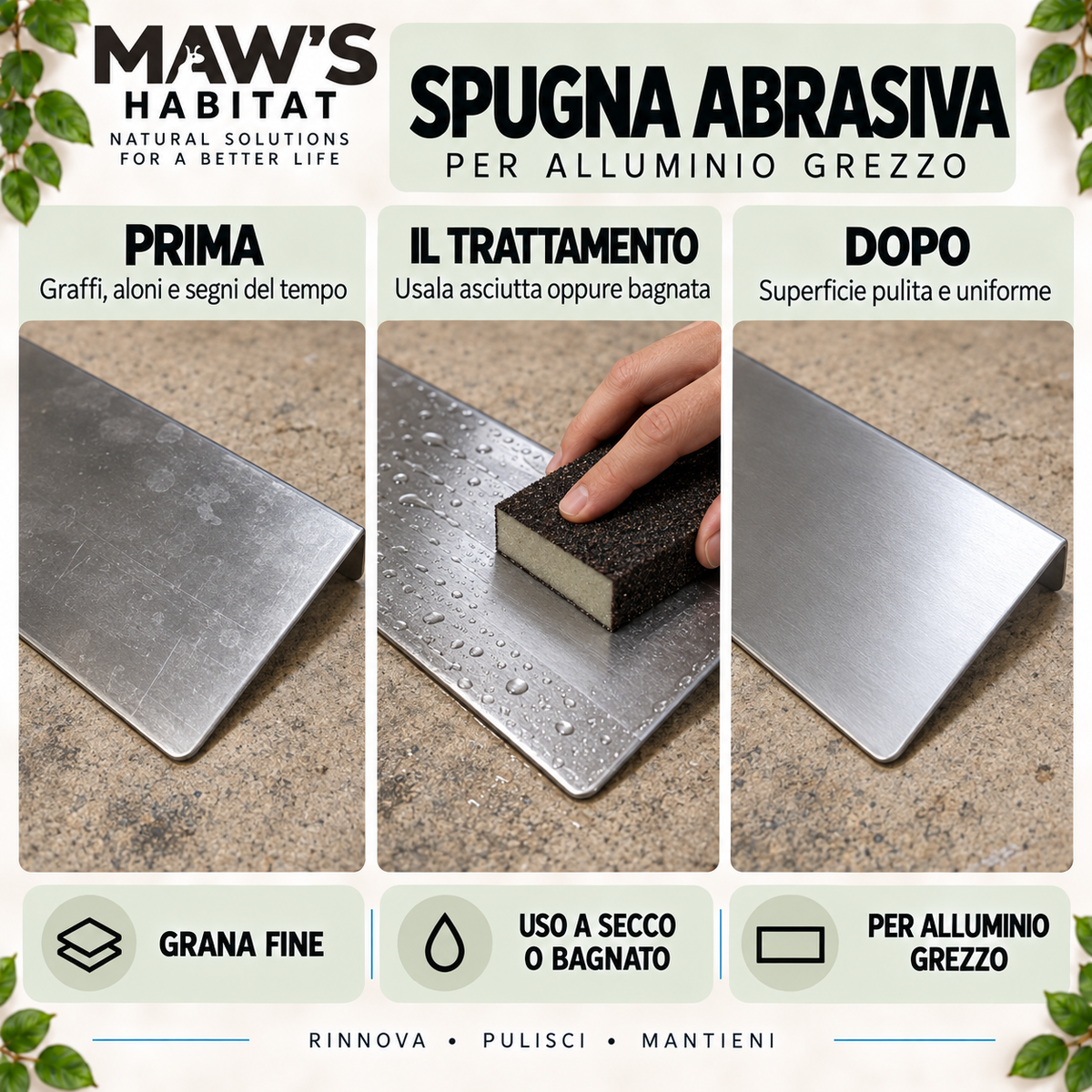 Spugna abrasiva per la manutenzione dell’alluminio
